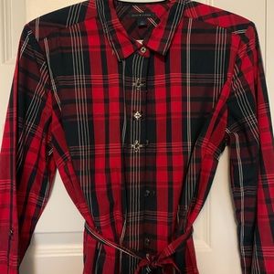 Tommy Hilfiger shirt dress size M red navy plaid